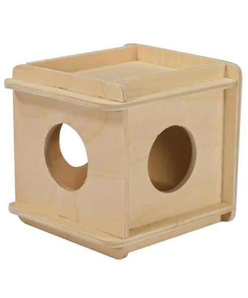 Домик для грызунов кубик малый деревянный 10*10*h11,5 см
