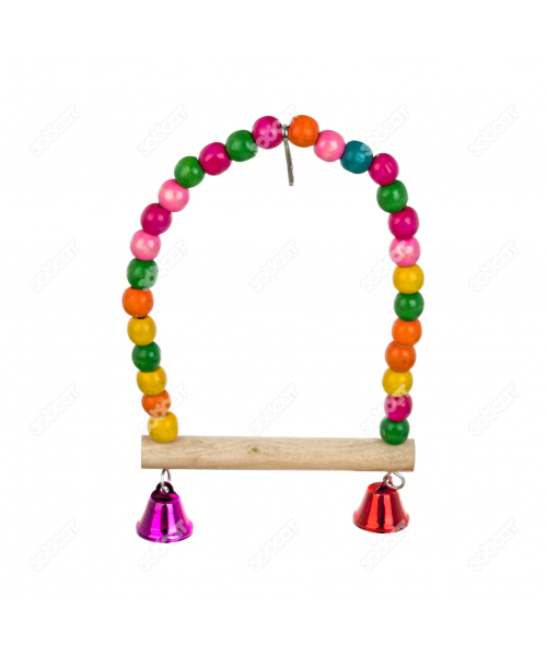 Качель для попугая деревянная из разноцветных шариков с колокольчиками (12 * 23 см). NAVO.