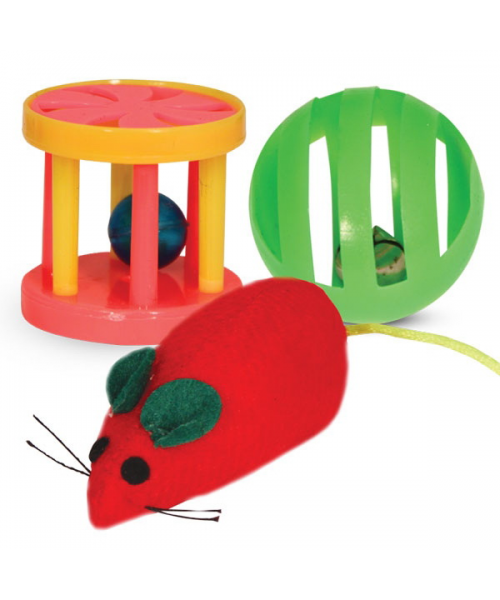 Набор игрушек д/кошки (мяч,мышь,барабан) 35мм.85мм,40мм (XW0316)
