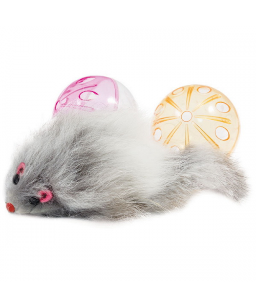 Набор игрушек д/кошки (2пласт.шара,мех.мышь) (XW0329)
