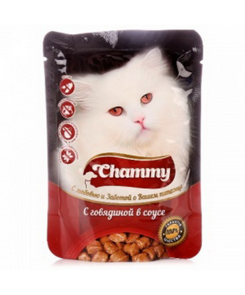 Chammy влаж.д/кошек 85г говядина в соусе