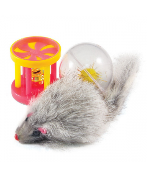 Набор игрушек д/кошки (мышь,барабанчик,шар) XW0087