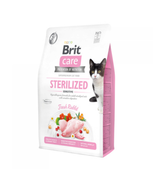 Корм Brit Care гипоаллергенный, со свежим мясом кролика для взрослых стерилизованных кошек с чувствительным пищеварением 2кг