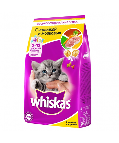 Whiskas д/кот.2-12мес.апп.ассор.с инд.и морковью вкус.подуш.с молоком 1,9кг